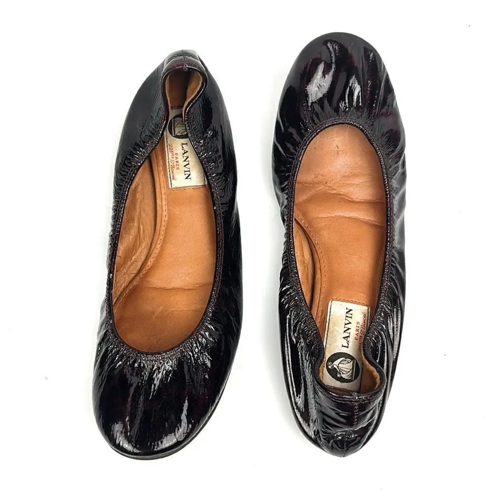 LANVIN Deep Burgundy Patent Leather Ballet Flats 38,5 US 7,5